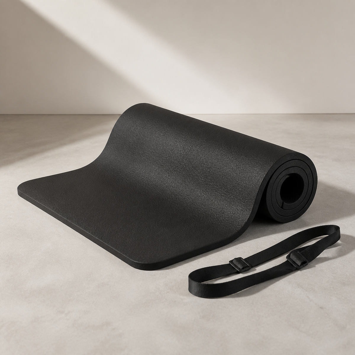 Black SÖM Ground Mat partially rolled with carry strap