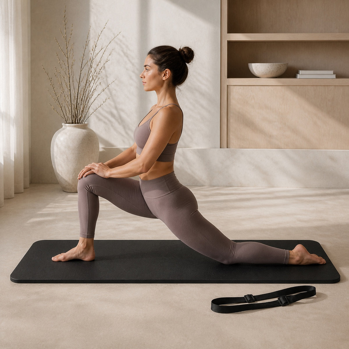 Woman performing a mobility stretch on the SÖM Ground Mat