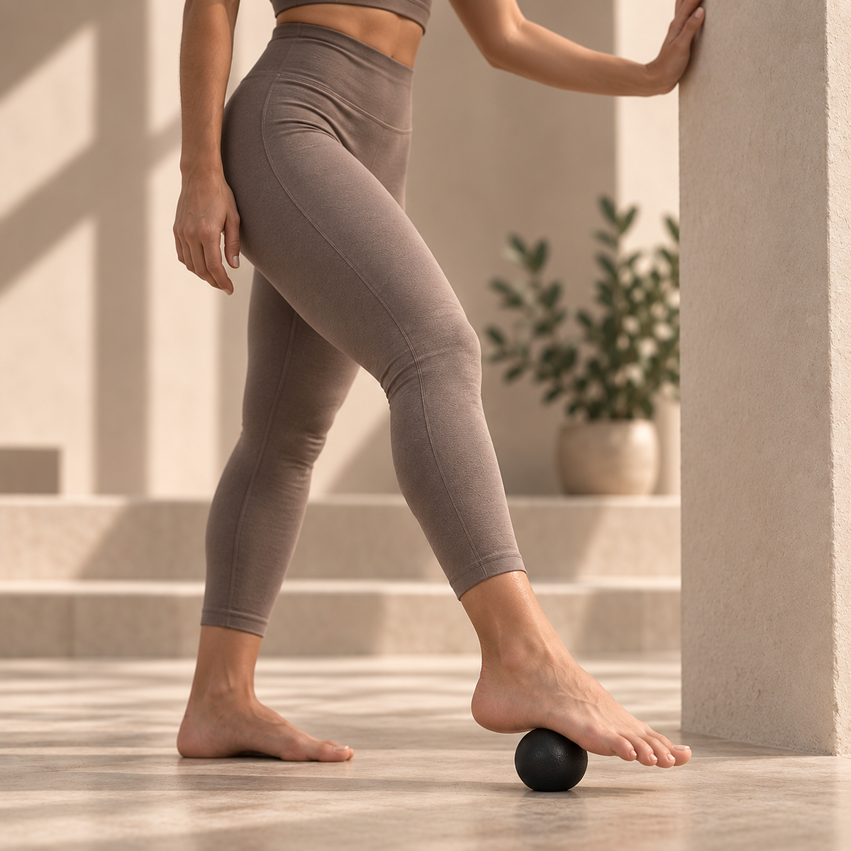 Woman rolling her foot over the smooth SÖM massage ball
