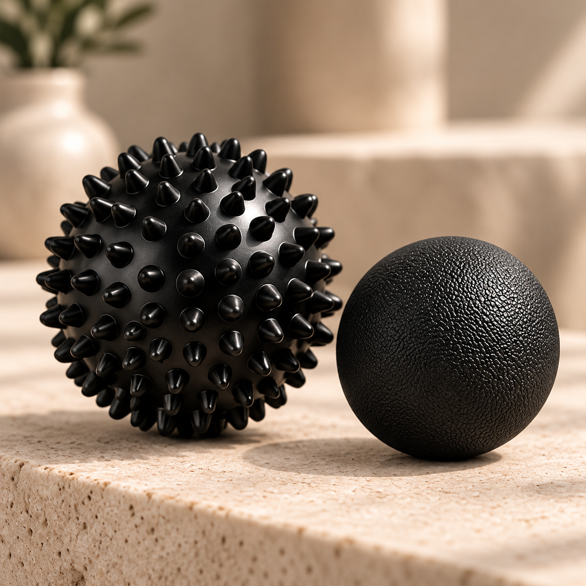 Spiked and smooth black massage balls from the SÖM Recovery Set
